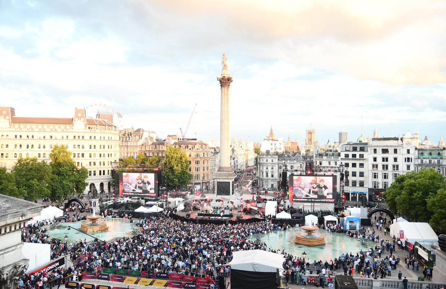 LONDON, ENGLAND - JULY 12:  A general view at the F1 Live in London event at Trafalgar Square on July 12, 2017 in London, England.  F1 Live London, the first time in Formula 1 history that all 10 teams come together outside of a race weekend to put on a show for the public in the heart of London.  (Photo by Eamonn M. McCormack/Getty Images for Formula 1)